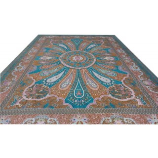 روفرشی زرکدار مخمل دو شانل(تمام مخمل)گردویی- فیروزه ای12 متری