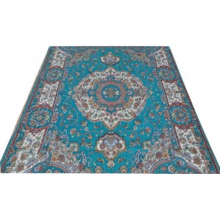 روفرشی 3 متری مخمل زرکدار فیروزه ای طرح پرنیا-034