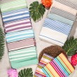 حوله یزدی نخی بدون ریشه رنگ فیروزه ای رامش سایز 100*180 کد 115