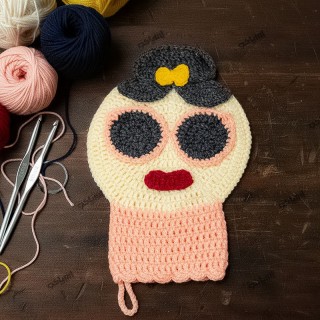 لیف حمام عروسکی طرح موش رنگ گلبهی کاموایی