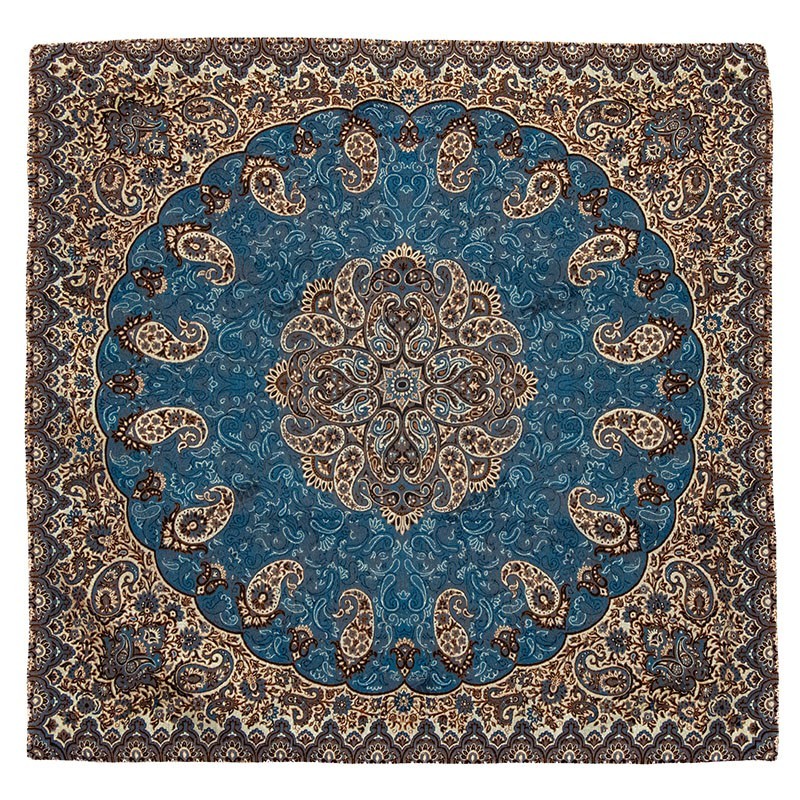 رومیزی ترمه مربع آبی مناسب دکوراسیون سنتی و مدرن