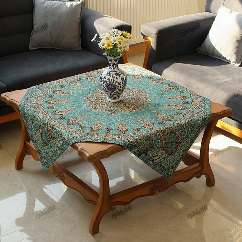 بقچه ترمه شاه‌پسند سبزآبی برند گوهر یزد