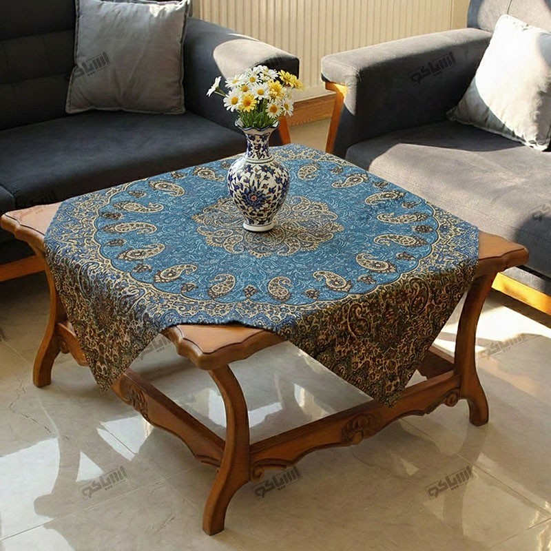 بقچه ترمه طرح شاه‌پسند آبی صنایع نساجی یزد