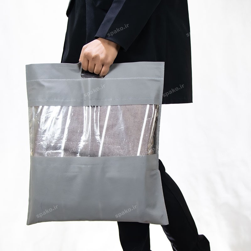 بگ پارچه ای طلق دار طوسی سایز 45 در 40