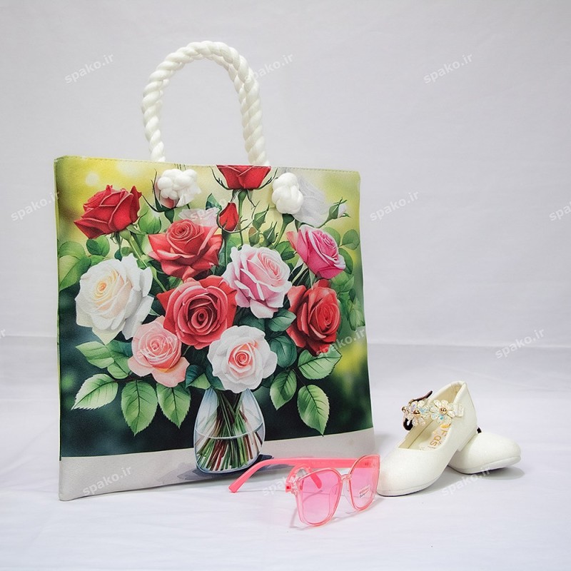 کیف دخترانه فانتزی چاپی دسته کنفی
