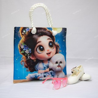 کیف دخترانه فانتزی چاپی دسته کنفی