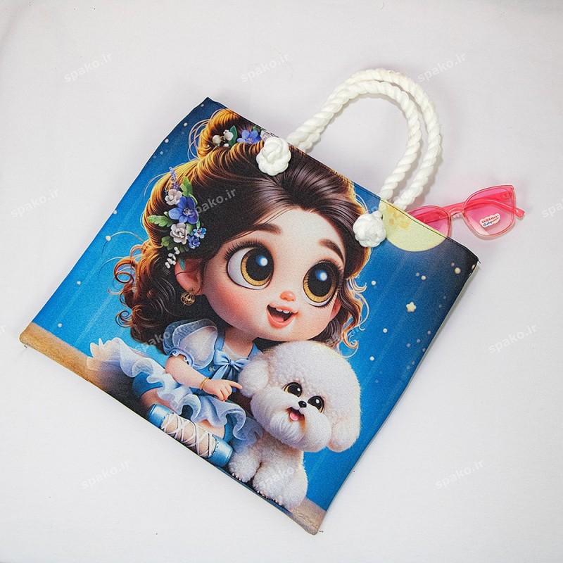 کیف دخترانه فانتزی چاپی دسته کنفی