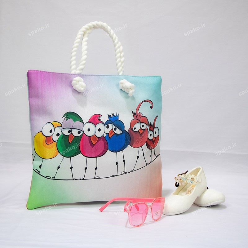 کیف دخترانه فانتزی چاپی دسته کنفی