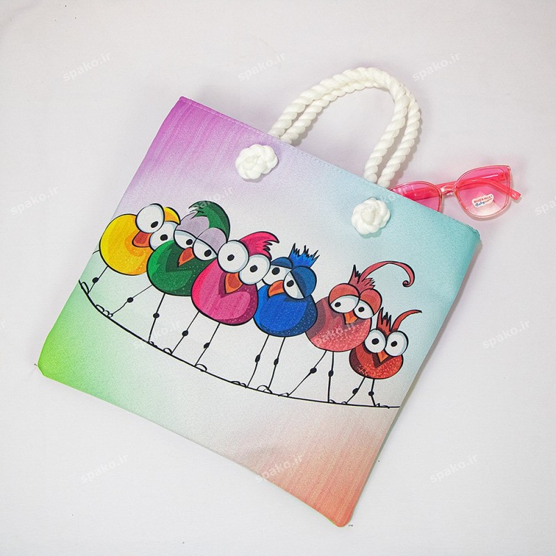 کیف دخترانه فانتزی چاپی دسته کنفی