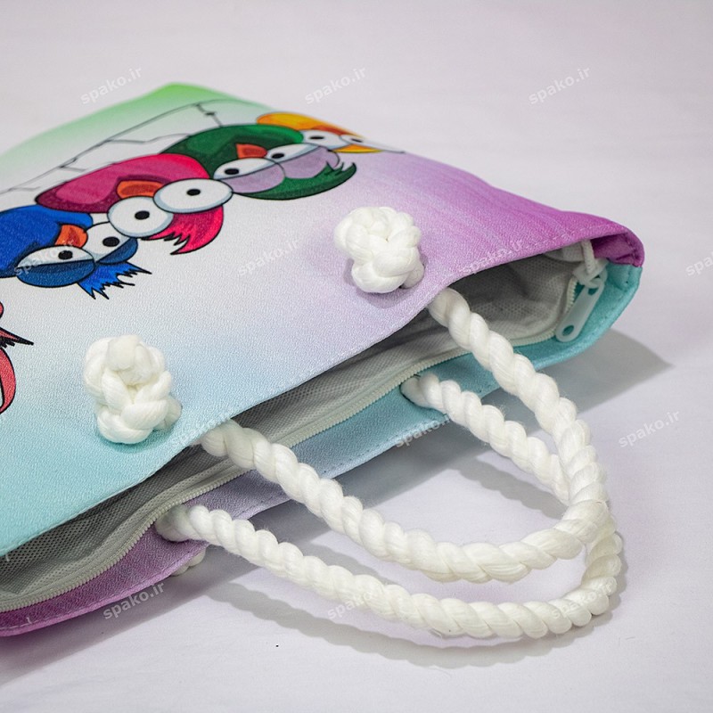 کیف دخترانه فانتزی چاپی دسته کنفی