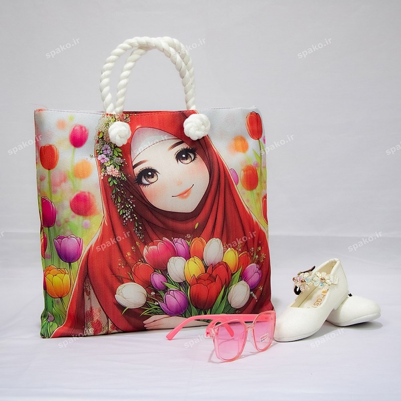 کیف دخترانه فانتزی چاپی دسته کنفی