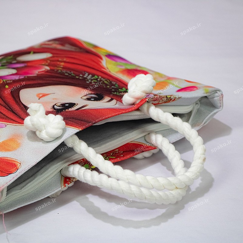 کیف دخترانه فانتزی چاپی دسته کنفی
