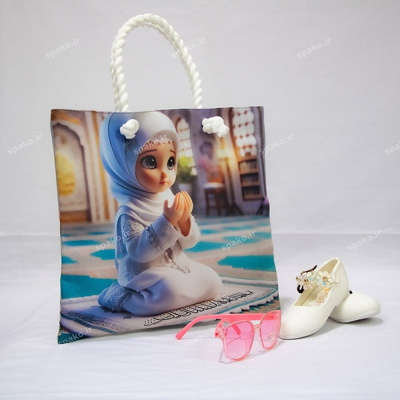 کیف دخترانه فانتزی چاپی دسته کنفی