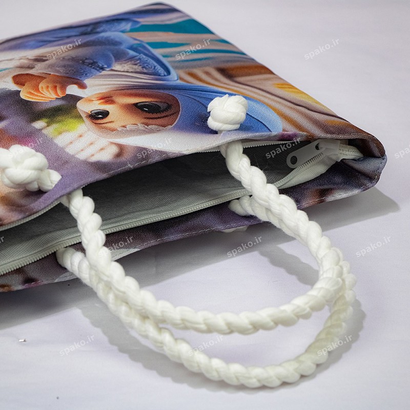 کیف دخترانه فانتزی چاپی دسته کنفی