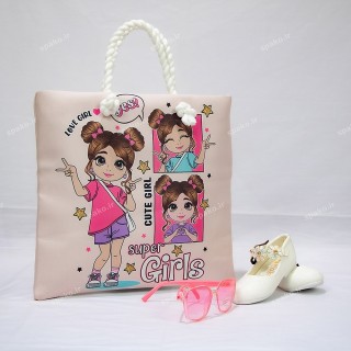 کیف دخترانه فانتزی چاپی دسته کنفی