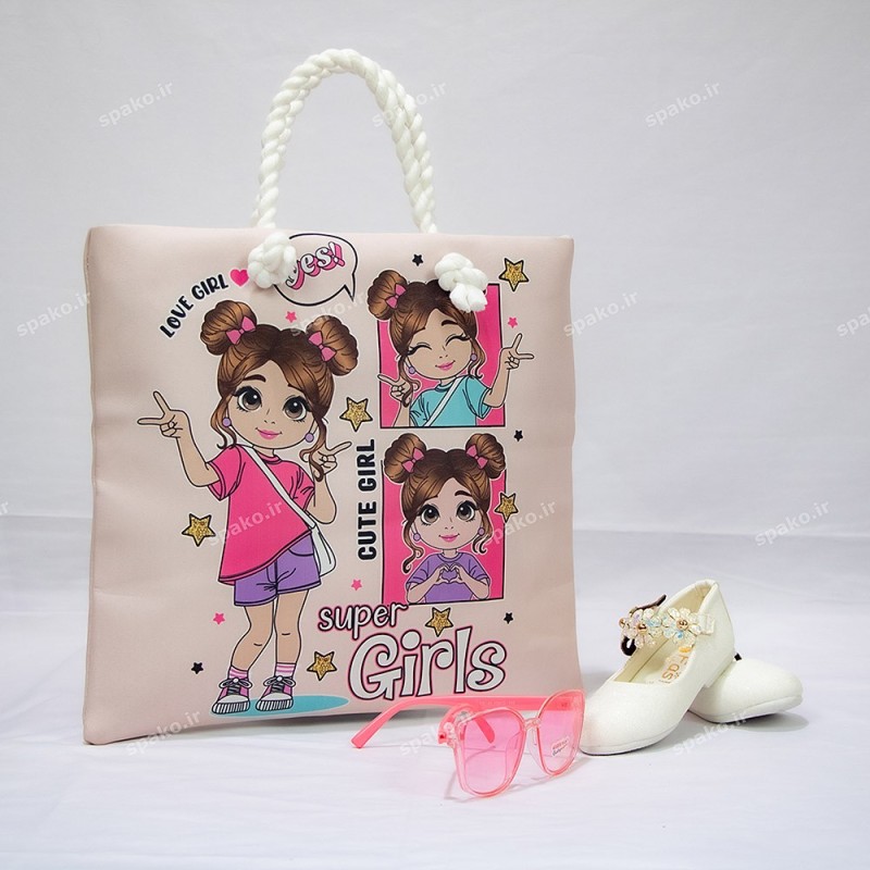 کیف دخترانه فانتزی چاپی دسته کنفی