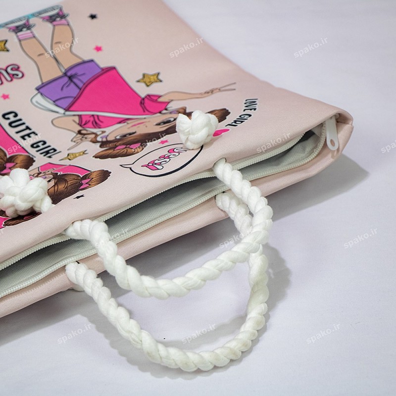 کیف دخترانه فانتزی چاپی دسته کنفی