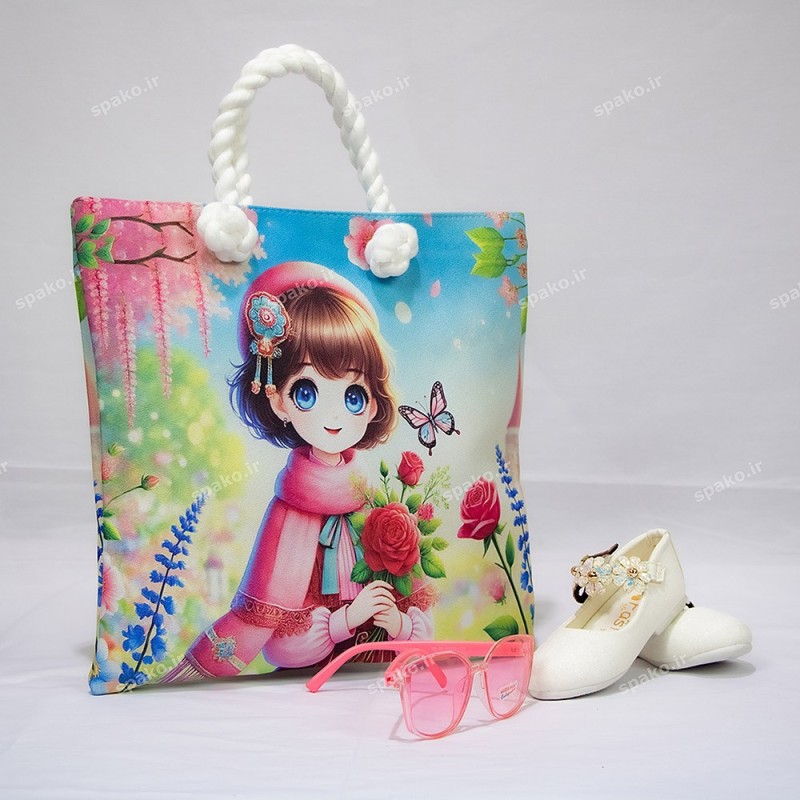 کیف دخترانه فانتزی چاپی دسته کنفی