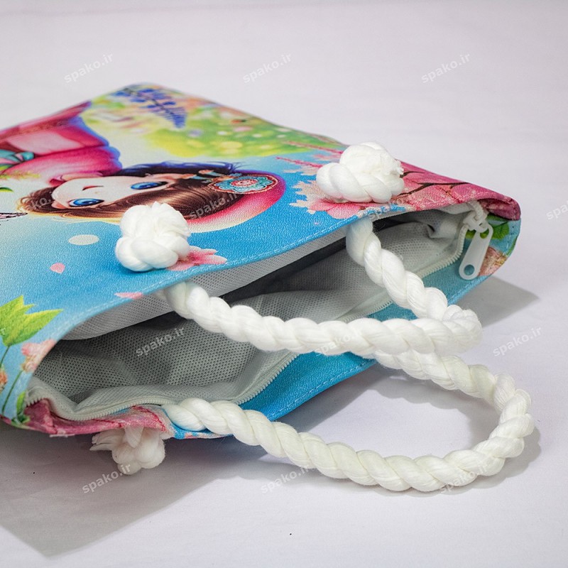 کیف دخترانه فانتزی چاپی دسته کنفی
